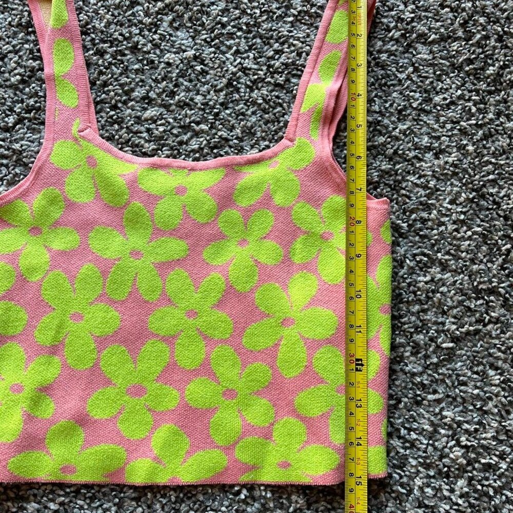 Pink & Green Flower Crop Top Womens Small Amisu Floral Nautical Aesthetic - Picture 5 of 6